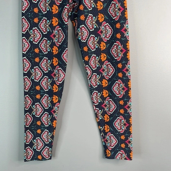 LIQUIDO Floral Yoga 7/8 Leggings Navy Orange Teal Red White Midrise Funky Fun M - Picture 4 of 9